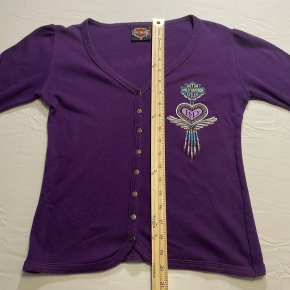HARLEY DAVIDSON WOMENS SIZE M V-NECK SNAP DOWN LS Top VINTAGE 1980S PURPLE. - Picture 4 of 6